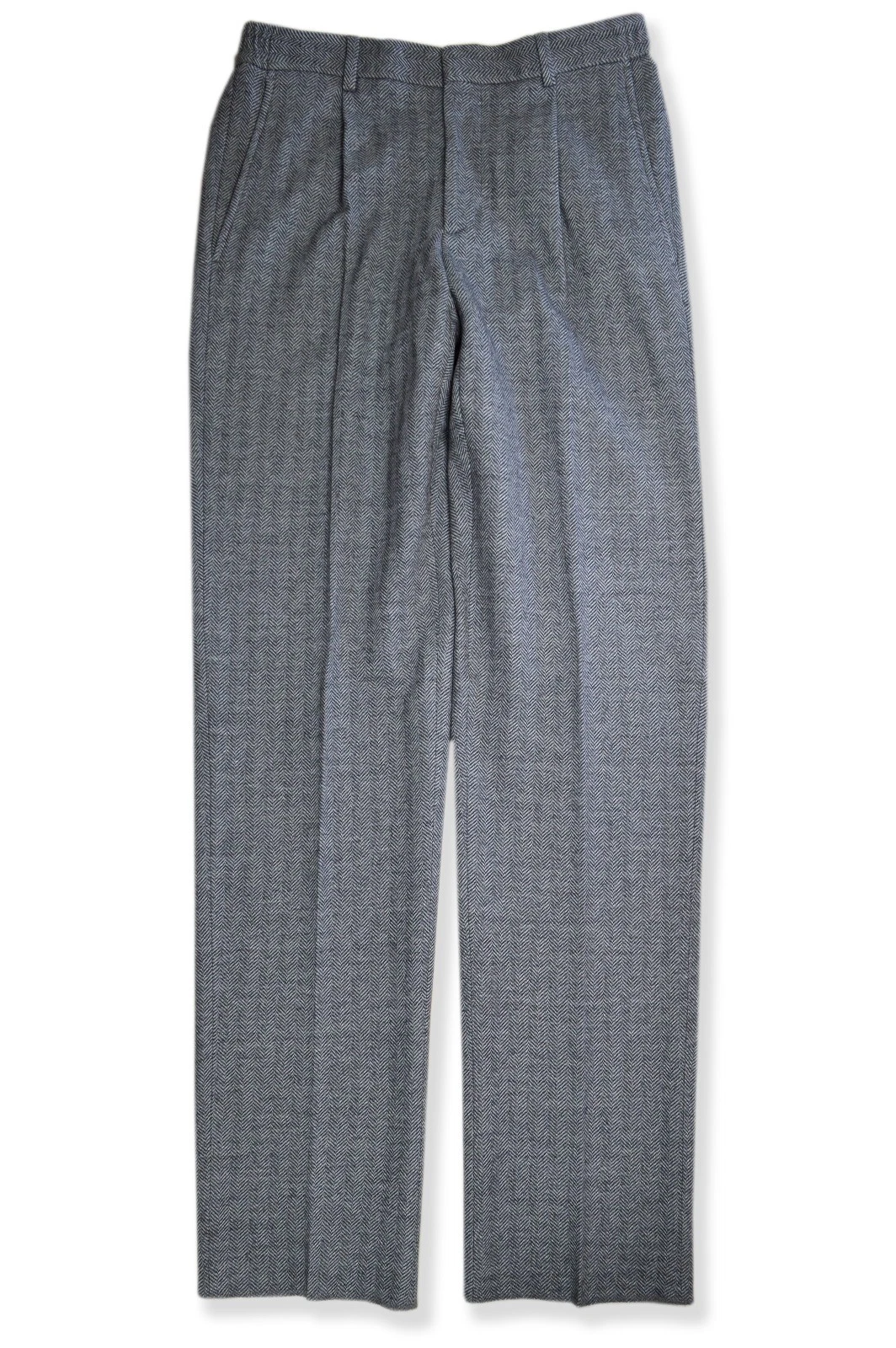 Brooks Brothers Mens Grey Herringbone Reg Fit Unfinished Wool Pants 32W BB-4665