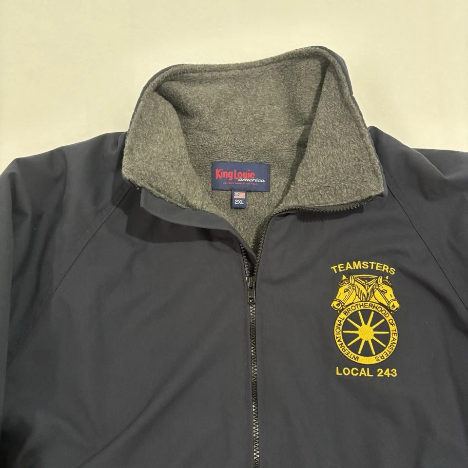 复古 International Brotherhood Of Teamsters 抓绒海军夹克 美国 2XL 全拉链 — 第 4/4 张图片
