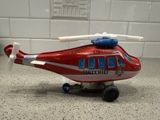 Collectible Tin Wind-up Red Fire Chief Department Toy Helicopter Made In Korea