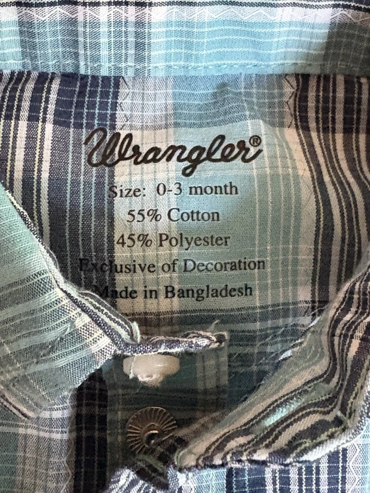 ¡Camisa a Presión Infantil Wrangler Vaquero Occidental Manga Corta Perla! 0-3 meses nuevo sin etiquetas Foto 4 de 4