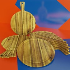 Large Round Acacia Wood Cutting Board with Handle, 15.7" Cutting Board for Meat,