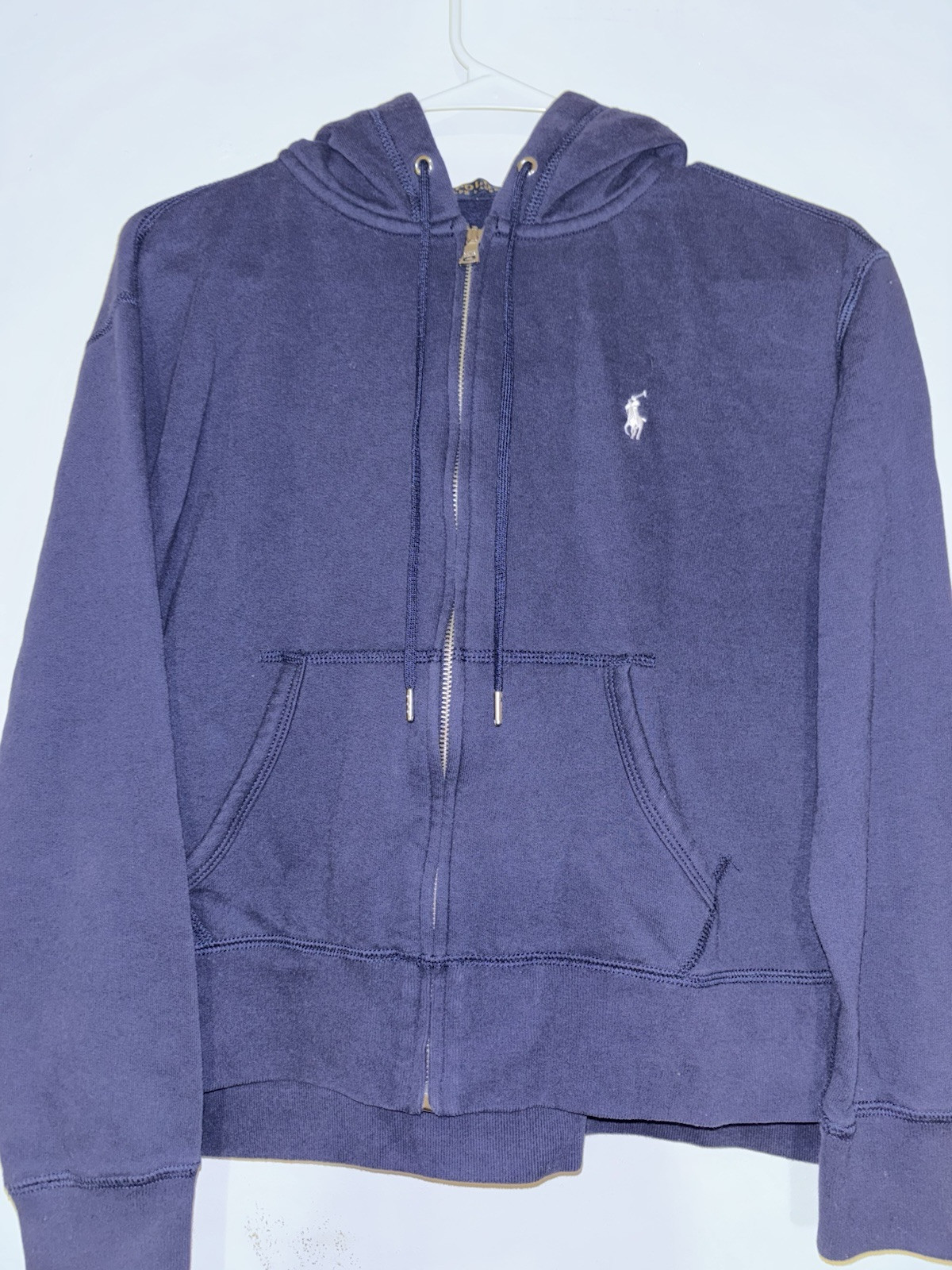 Polo Ralph Lauren felpa con cappuccio uomo piccola blu preppy pony pesante manica lunga full zip