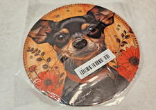 Chihuahua Puppy Dog Wall Art 8  Round Metal Sign Floral Autumn Fall Decor