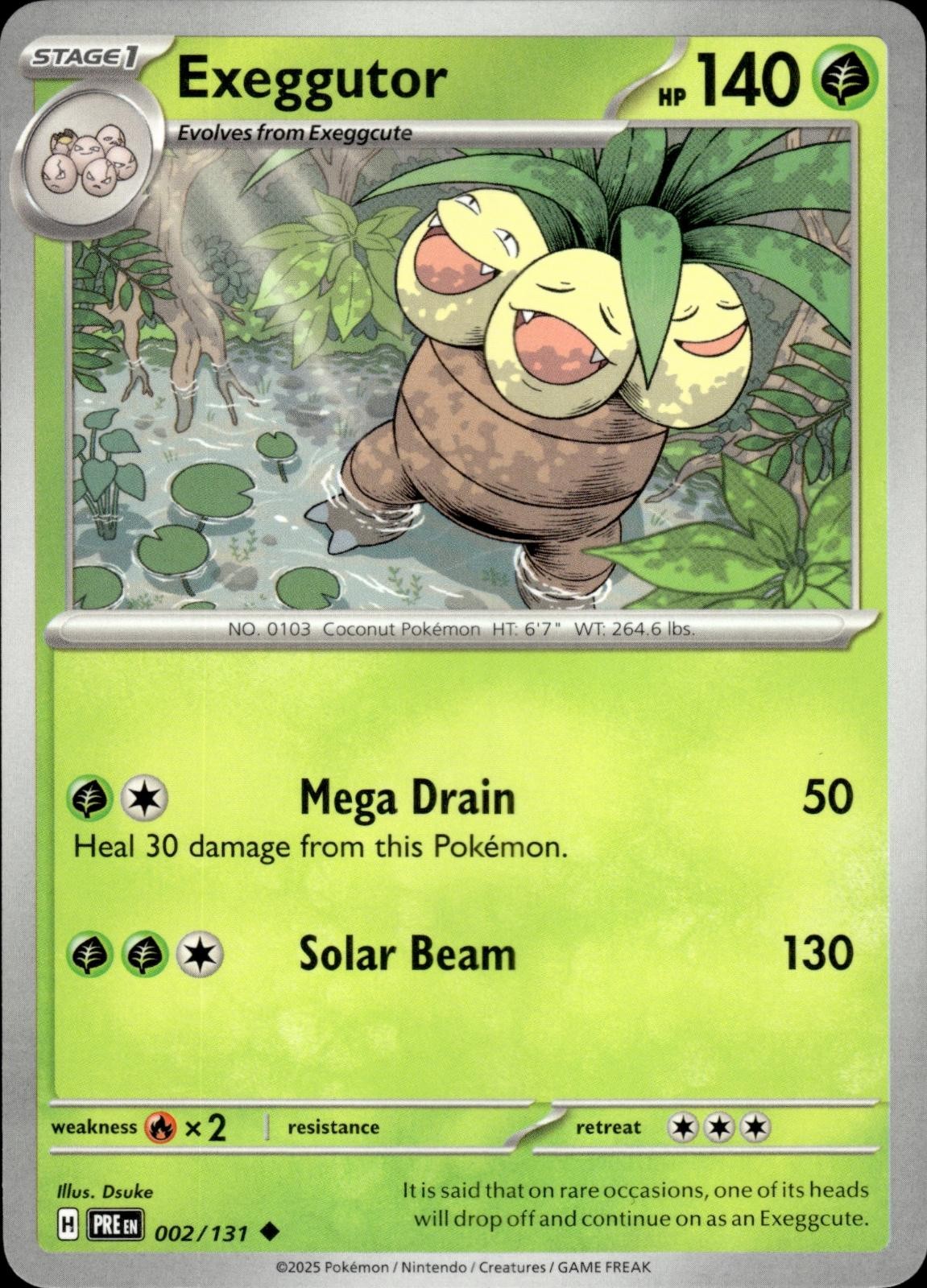 Exeggutor 002/131 Uncommon Prismatic Evolutions Pokemon Near Mint