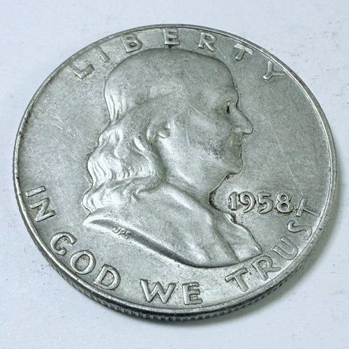1958 D Franklin Half Dollar, 90% Silver Circulated Coin #7379