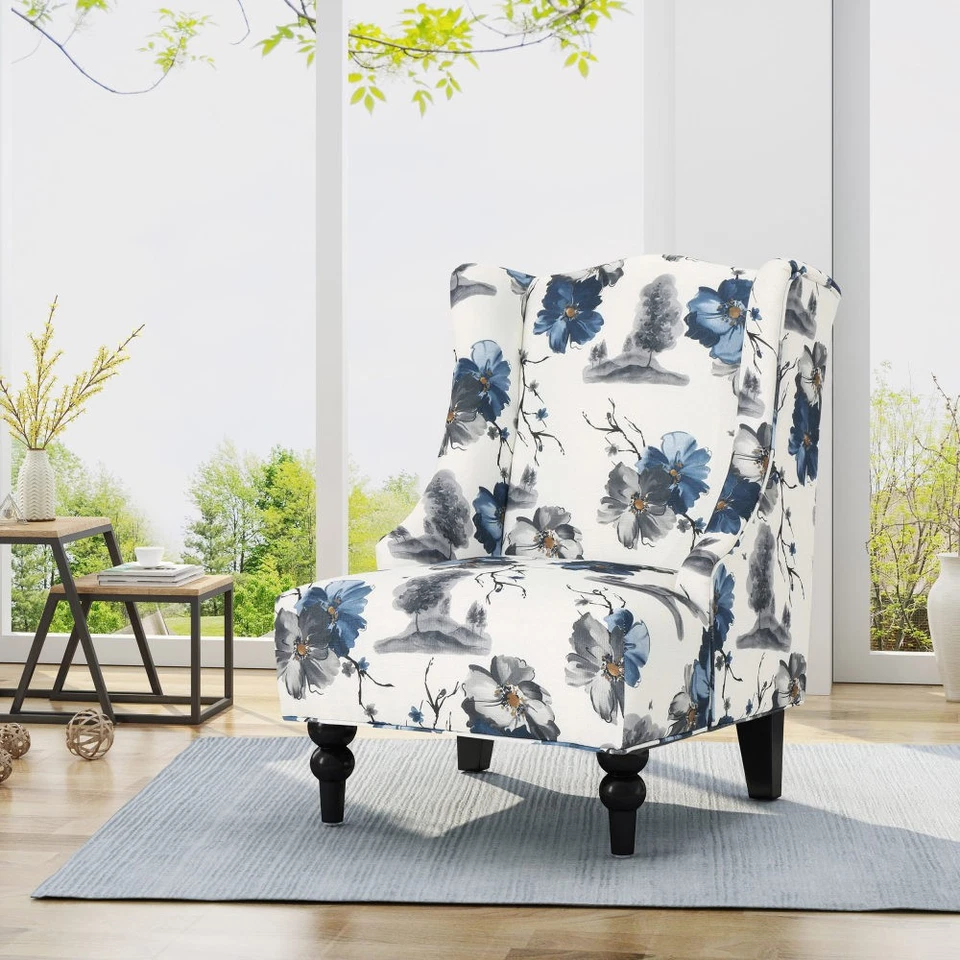 Silla con estampado, asiento acolchado, respaldo y patas de abedul Foto 2 de 4