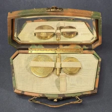 Vintage Leather Mirrored Make-up Case Bag w/ Brass Compacts & Lipstick (?) Tube