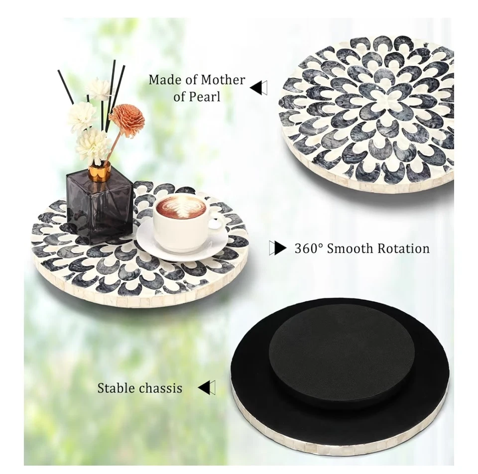 Mother of Pearl 懒人 Susan 桌转盘收纳木圆旋转... — 第 4/4 张图片