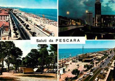 Pescara Abruzzo IT Kuestenpanorama Strand Campingplatz Stadtzentrum Bruecke Nach