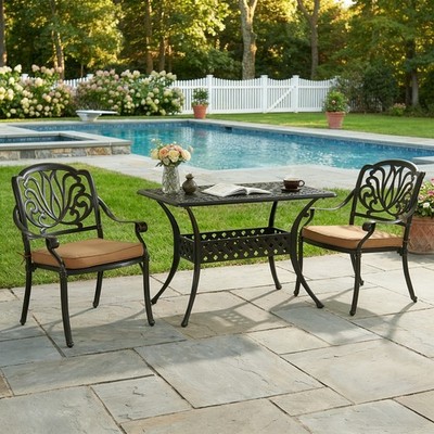 3 Piece Patio Bistro Set, Cast Alumiunm Furniture Set, Bistro Table and 2 Chairs