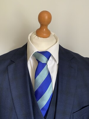 Herren LUXUS REISS ''STRYKER'' 3-TEILIGER WOLLANZUG in MARINEBLAU KARIERT 44R *EX-CON*