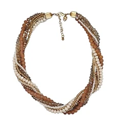 Charming Charlie Multi Strand 18" Pink White Gold Twisted Beaded Choker Necklace