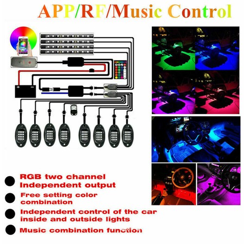 Bluetooth 12x RGB LED Rock Underbody Lights for JEEP Offroad Truck ATV UTV Boat - Picture 6 of 12