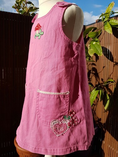 H&M Kleid Latzkleid Latzrock Tunika Jeans Rosa Gr 86 mit Fliegenpilz Marienkäfer - Bild 2 von 8