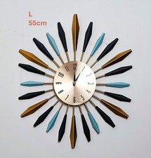 Large Wall Clock Metal Decorative, Mid Century Silent Centrepiece Starburst
