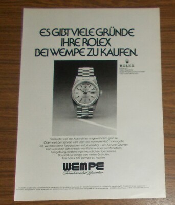 Seltene Werbung vintage ROLEX DAY-DATE Viele Gründe bei Wempe zu