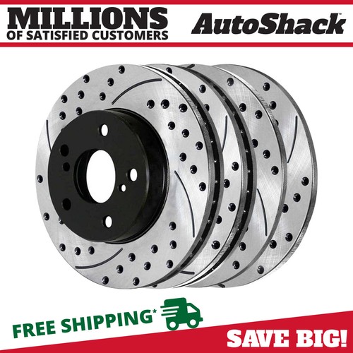 Front and Rear Drilled Brake Rotors Black Set of 4 for Subaru Impreza