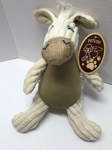 Petlou Pet Lou Natural DONKEY 10" Squeeky Crinkly Rope Tail Plush Dog Pup Toy - Picture 2 of 4