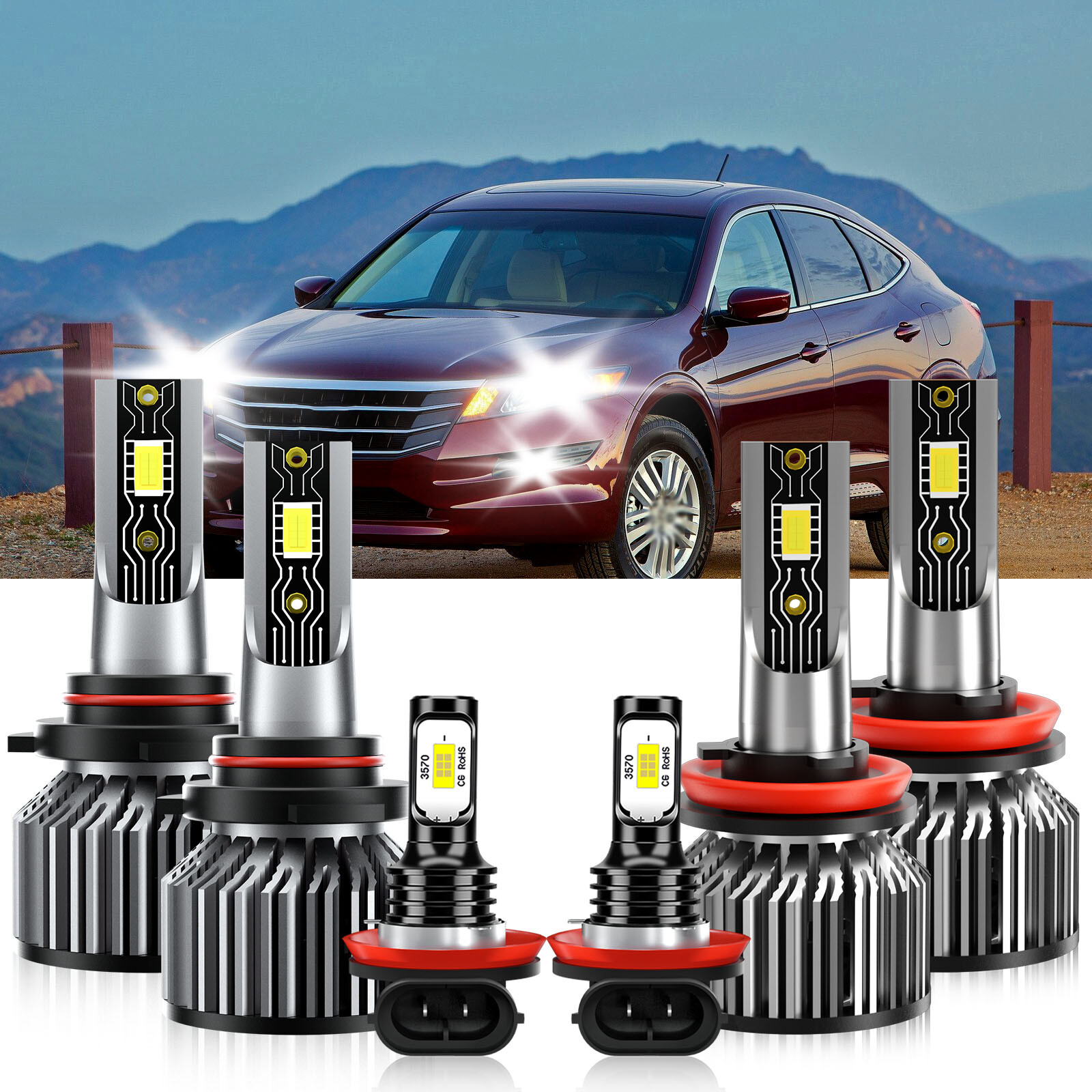 6x LED Headlight High Lo Beam Fog Light Bulb White For Honda Crosstour 2012-2015