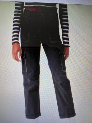 Dickies Women's Cuffed Utility Pants Black/white stitching 25R NWT