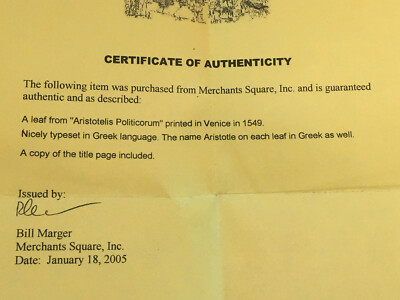 A Leaf From Aristotelis Politicorum Printed In Venice In 1549 Ebay