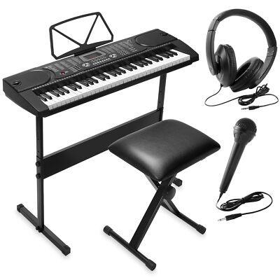61-Key Electronic Music Keyboard Piano with Stand, Headphones, Stool & Microphon