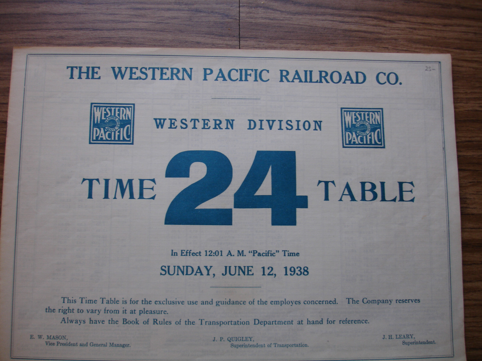 WESTERN PACIFIC PUBLIC TIMETABLES