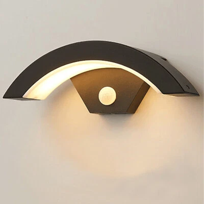 LED_SONE Outdoor Curved LED Wall Light PIR Motion Sensor Lamp Modern Outside Garden Porch