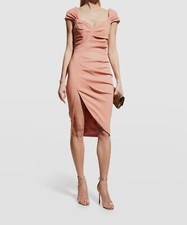 $170 Lavish Alice Women's Orange Pleated Sweetheart Midi Bodycon Dress Size US 8