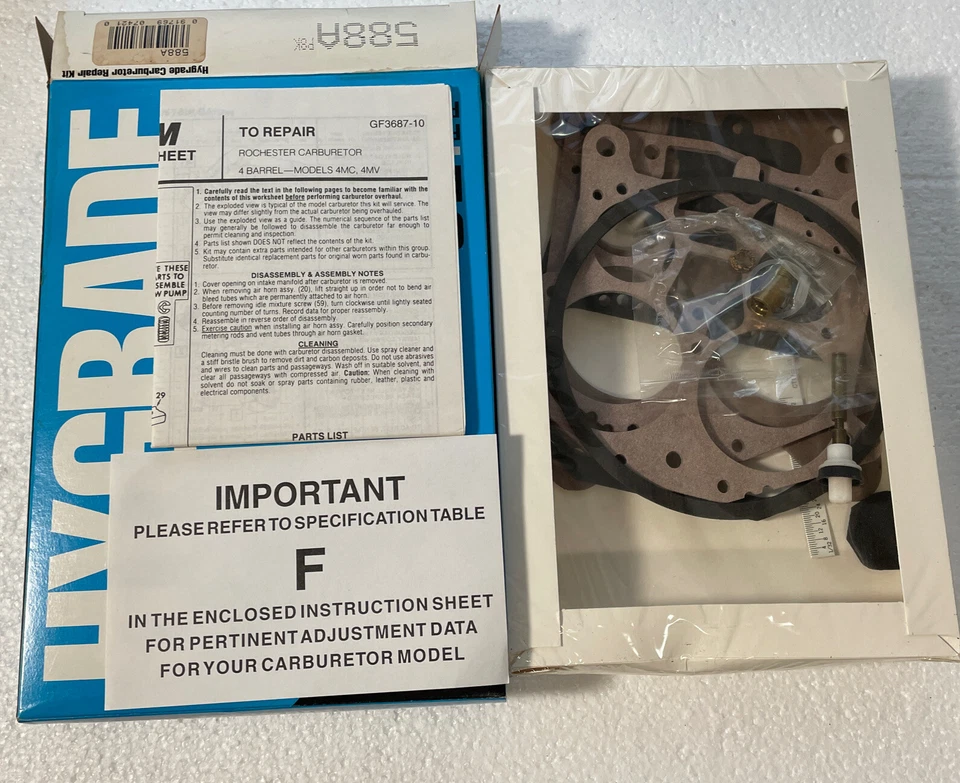 Комплект для восстановления карбюратора Hygrade 588A запечатанный пакет Buick Rochester 4BBL 4MC, 4MV - Изображение 3 из 4