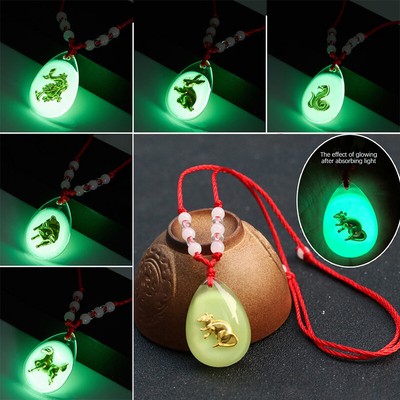 Chinese Zodiac Red Rop Pendant Necklace Luminous Beads Choker For Women Men