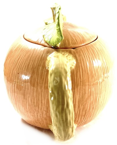 Tetera esmaltada de cerámica de calabaza Landola de colección con tapa de hoja verde casa de campo - Imagen 5 de 8