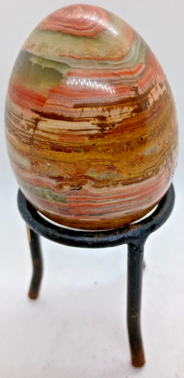 Vintage Polished Granite Marble Stone Egg on Tall Brass Stand