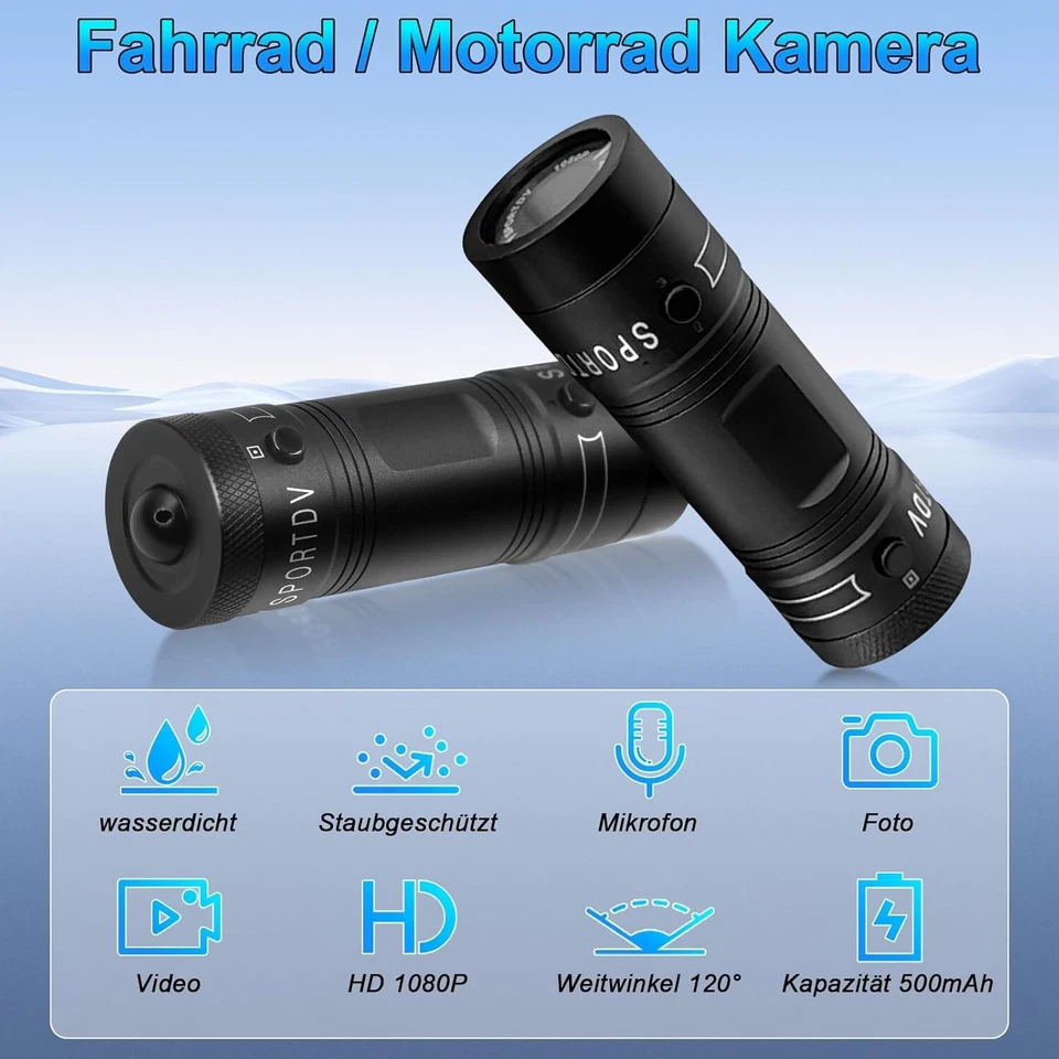 Mini Sportkamera 120°Weitwinkel Fahrrad Helmkamera HD 1080P Wasserdicht NEU - Bild 3 von 4