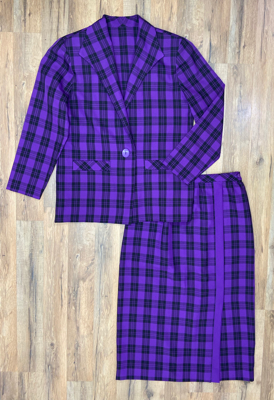 Vintage Donovan-Galvani Purple & Black Plaid Suit… - image 1