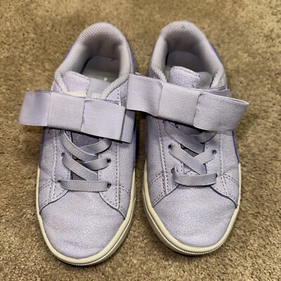 Sz 12C Purple Puma Leather Kids Girls Sneakers Shoes No Tie Vicky V2Ribbon Glitz