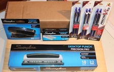 SWINGLINE DESKTOP PUNCH PRECISION PRO +Stapler+Staples+Pilot Pens All New In Box