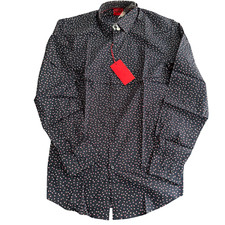 Image of Hugo Boss - Boss Slim Fit Shirt in Cotton Blend Long Sleeve - Navy Printed Shirt