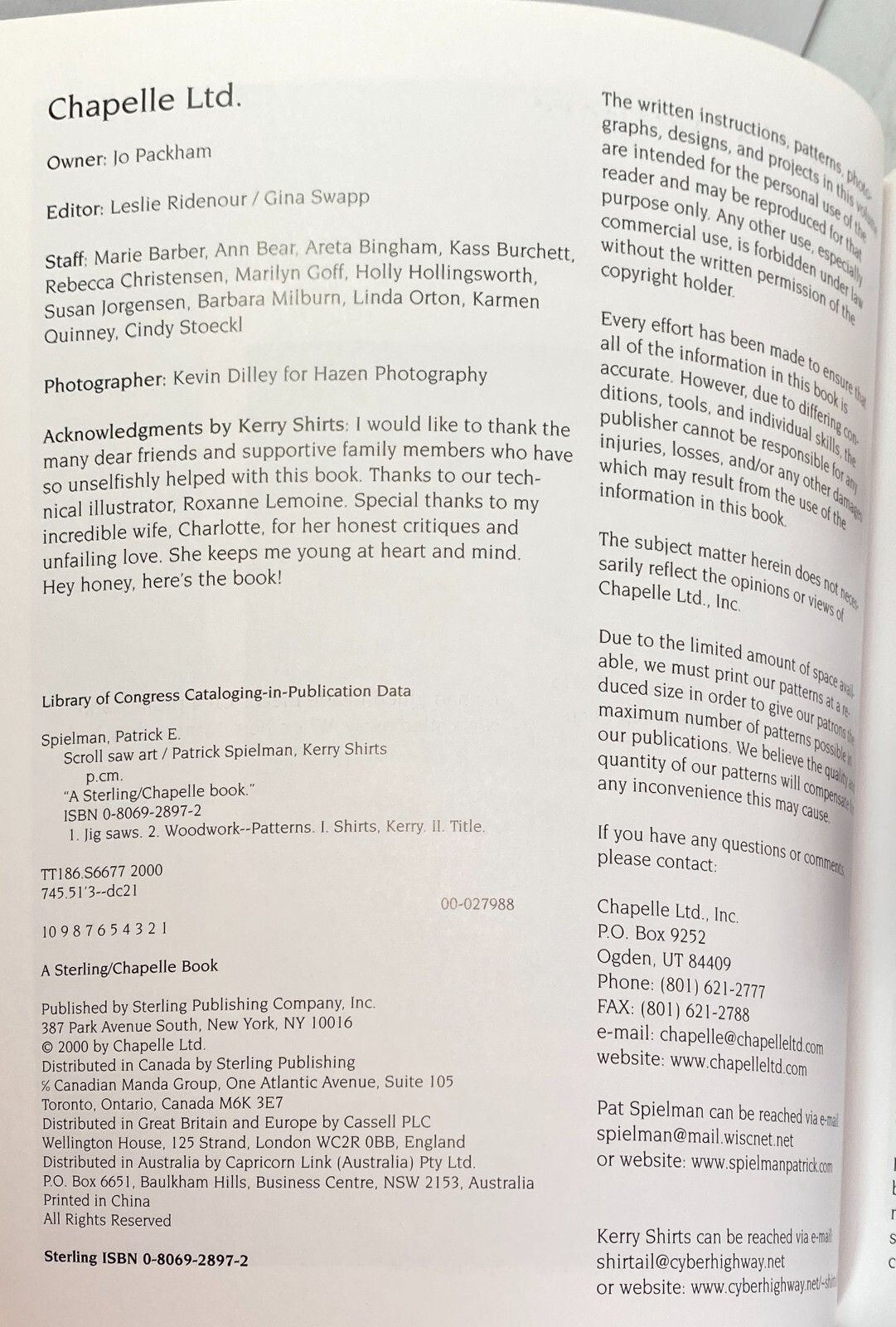 Scroll Saw Art : Realistic Pictures in Wood by P Spielman, K Shirts, 2000 PB