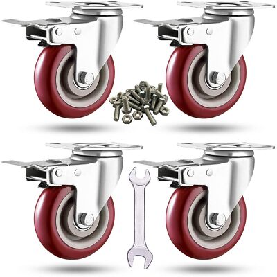 4 inch Heavy Duty Casters Load 2400lbs, Lockable Bearing Plate Caster Wheels wit