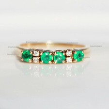 Original Emerald With Natural Diamond Gold Ri...