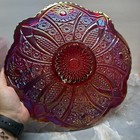 Vintage Indiana Glass Sunset Red Pink Carnival Glass Cake Plate Cake Stand 12''