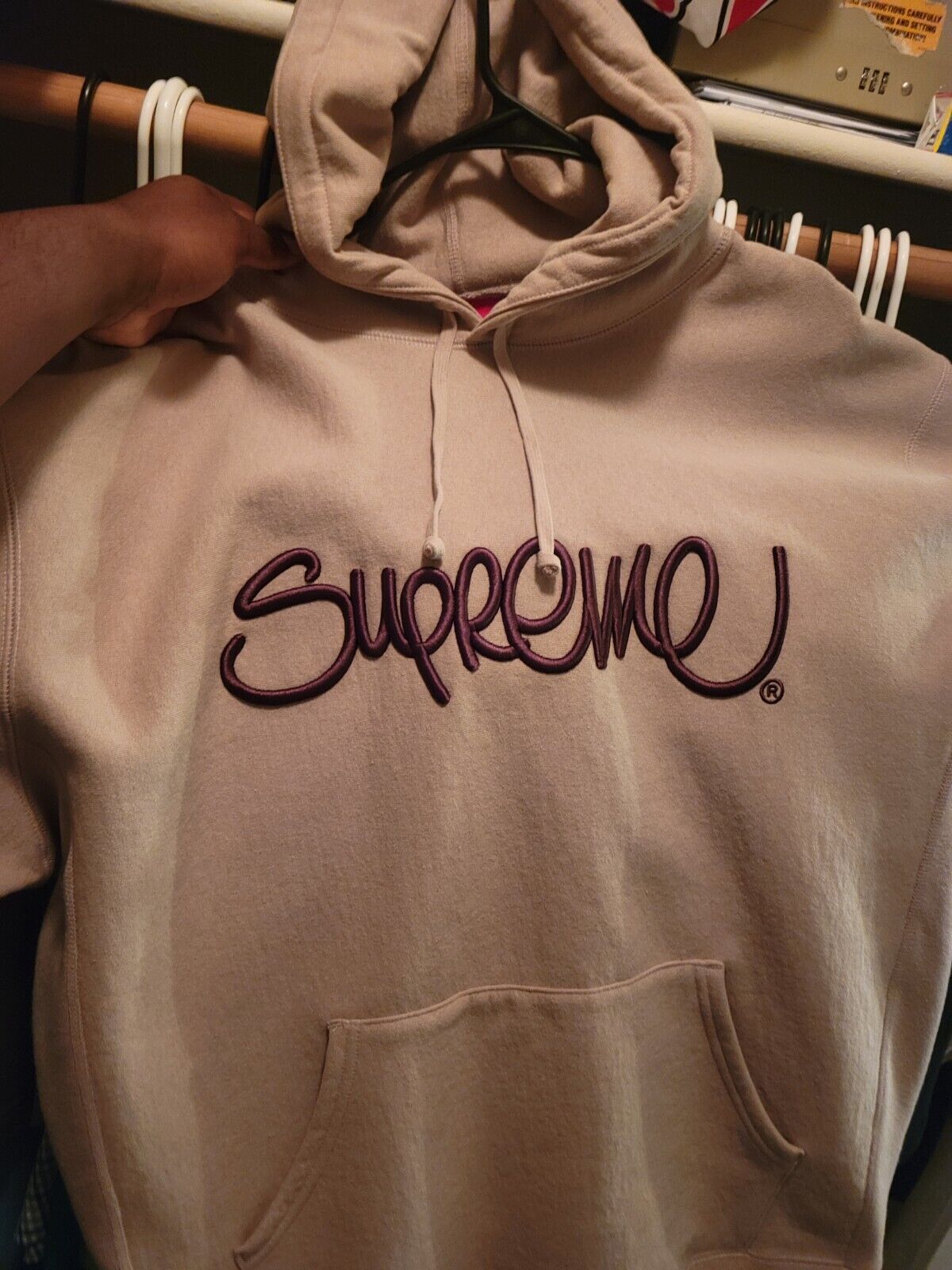 Supreme Raised Handstyle Hooded Sweatshirt Dark Taupe Brown Sz 2XL