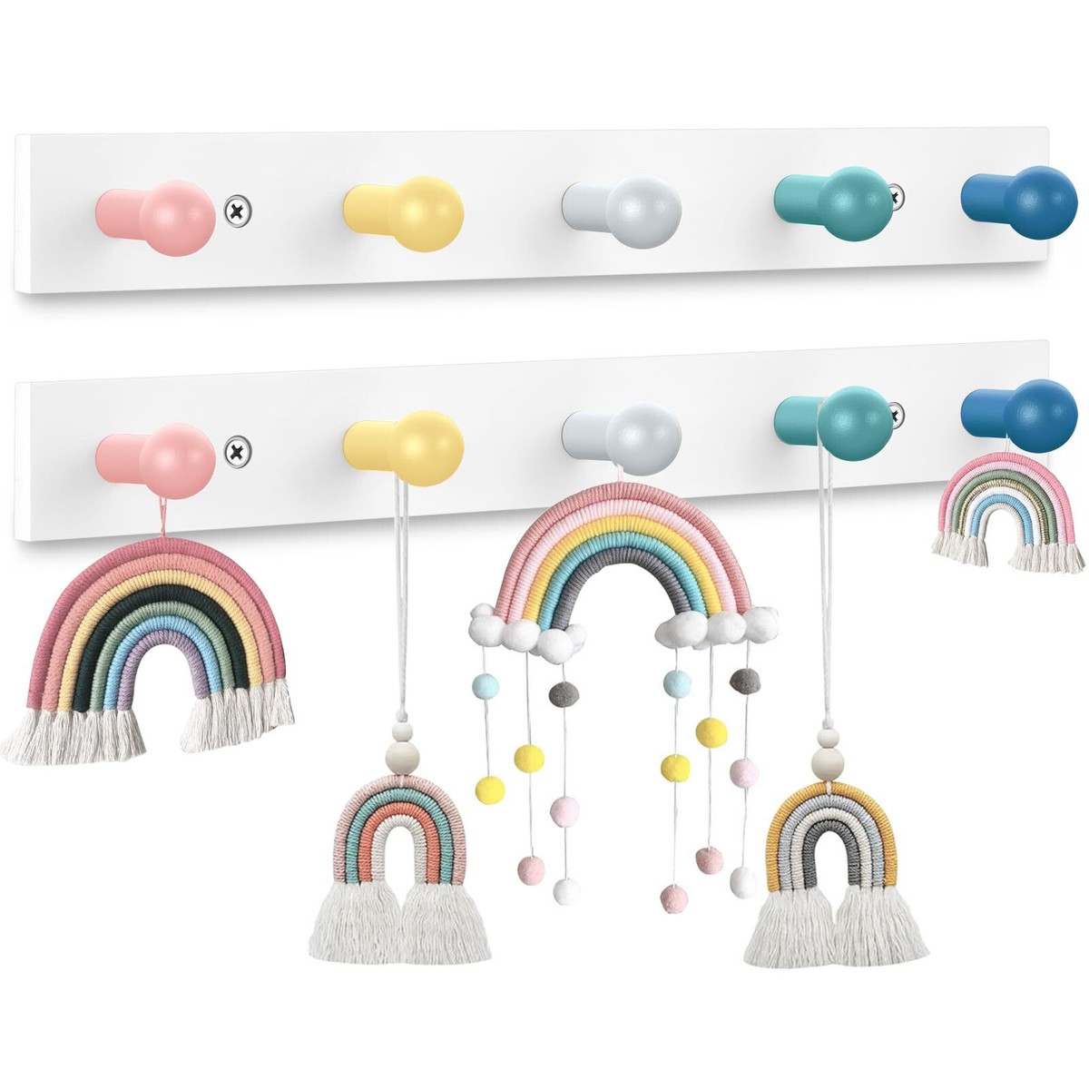 Pcs Kids Wall Hooks Rainbow Kids Coat Rack Wall Mount Coat Hooks