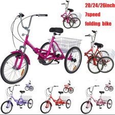 Triciclo Plegable Adultos 7 Velocidades Regalo 3 Ruedas Bicicleta 20/24/26" Triciclo Plegable