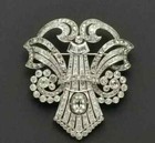 Brooch Pin 14K White Gold Silver Plated Real Moissanite 2 Ct Round Cut Art Deco