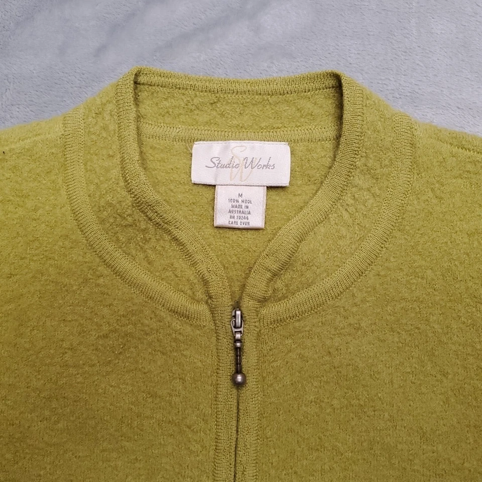 Cárdigan de lana vintage para mujer verde medio 100 % lana cremallera completa hecho en Australia Foto 3 de 4