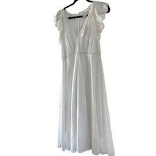 NWT Blue Rain Women’s Short Sleeve White Midi Dress Embroidered Eyelets Size L