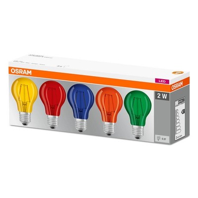 5 x Osram LED Filament Birnenform bunt 2W = 15W E27 Rot Grün Blau Gelb Orange