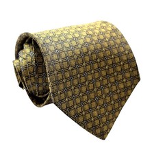 Hickey Freeman Collection Mens Tie Gold Blue Geometric Medallion Silk USA Made